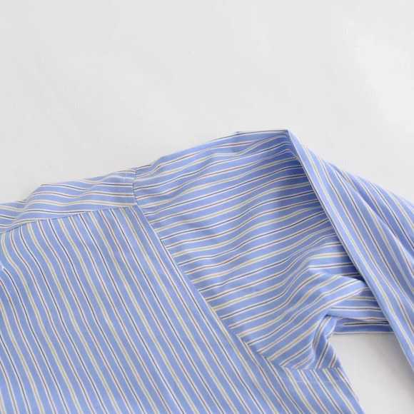 Vintage Burberry London Blue Stripe Button Down made in USA Dress Shirt - Picture 11 of 14